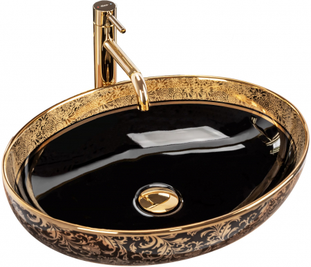 Lavoare - Lavoar pe blat Margot Gold / Black Ceramic, ceramica, negru lucios
