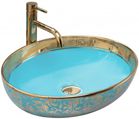 Lavoare - Lavoar pe blat Margot Gold/blue, ceramica, auriu