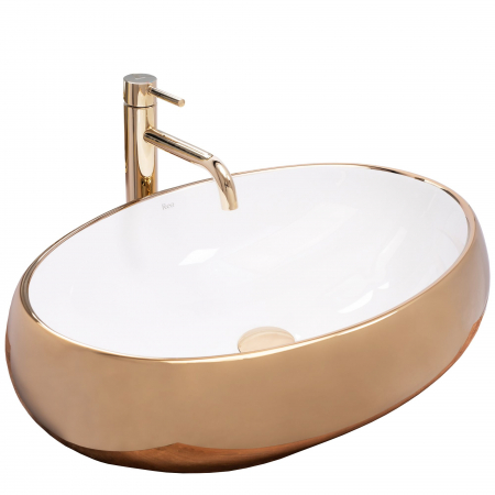 Lavoare - Lavoar pe blat Melania Alb / Gold, ceramica, alb lucios