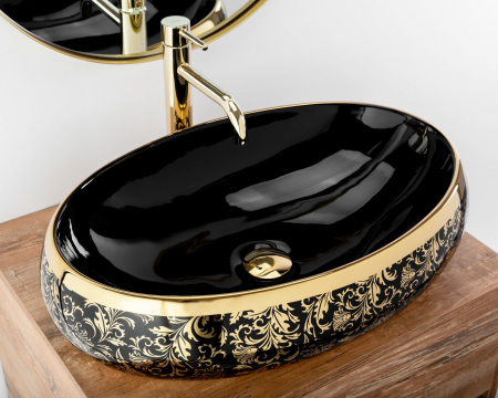 Lavoar pe blat Meryl Black / Gold, ceramica, negru lucios [2]