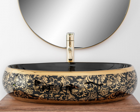 Lavoar pe blat Meryl Black / Gold, ceramica, negru lucios [1]