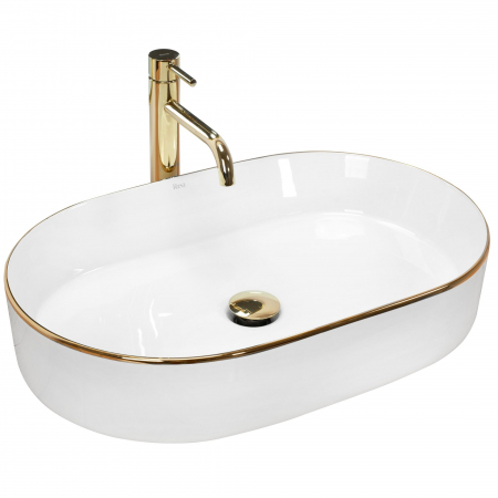 Lavoare - Lavoar pe blat Nadia White Gold Edge, ceramica, alb lucios