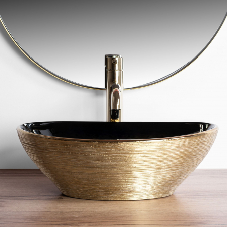 Lavoar pe blat Sami Brush Rose Gold, ceramica, negru lucios [2]