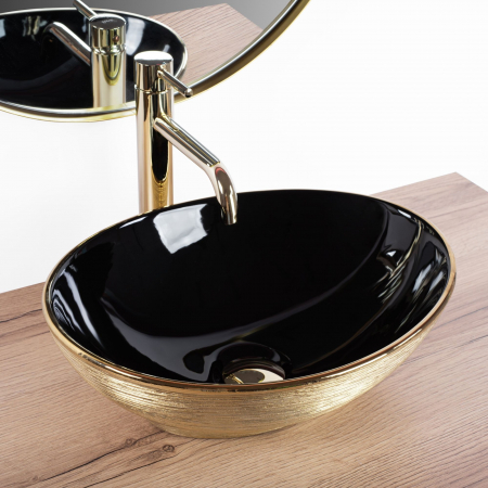 Lavoar pe blat Sami Brush Rose Gold, ceramica, negru lucios [1]