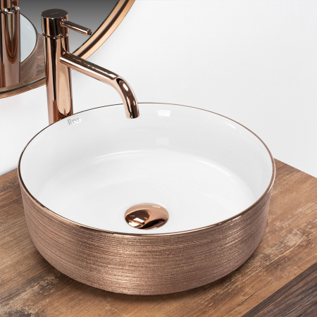 Lavoar pe blat Sami Brush Rose Gold, ceramica, alb lucios [1]