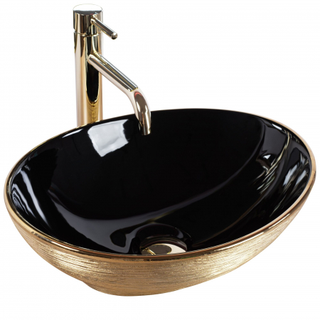 Lavoar pe blat Sami Brush Rose Gold, ceramica, negru lucios [0]