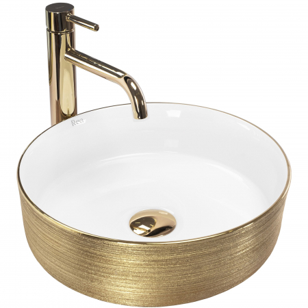 Lavoare - Lavoar pe blat Sami White Brush Gold, ceramica, alb lucios