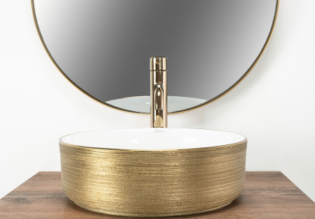 Lavoar pe blat Sami White Brush Gold, ceramica, alb lucios [2]