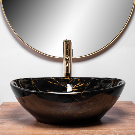 Lavoar pe blat Sofia Black Marble, ceramica, cu model [1]