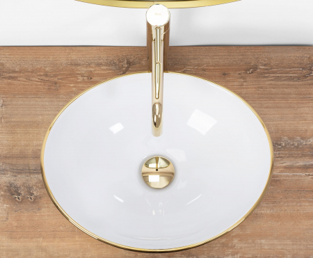Lavoar pe blat Sofia Gold / Alb, ceramica, alb lucios [3]