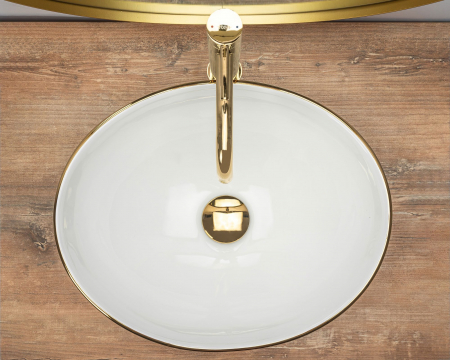 Lavoar pe blat Sofia Gold Edge, ceramica, alb lucios [3]