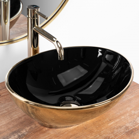 Lavoar pe blat Sofia In Black Gold, ceramica, negru lucios [1]