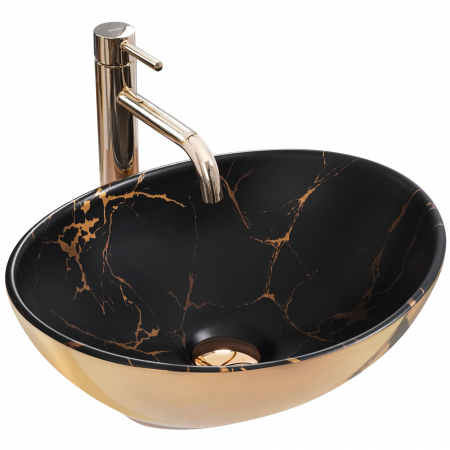 Lavoare - Lavoar pe blat Sofia In Marble Mat Black Gold, ceramica, negru lucios