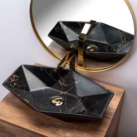 Lavoar pe blat Vegas Negru Marmura Mat, ceramica, negru mat [4]