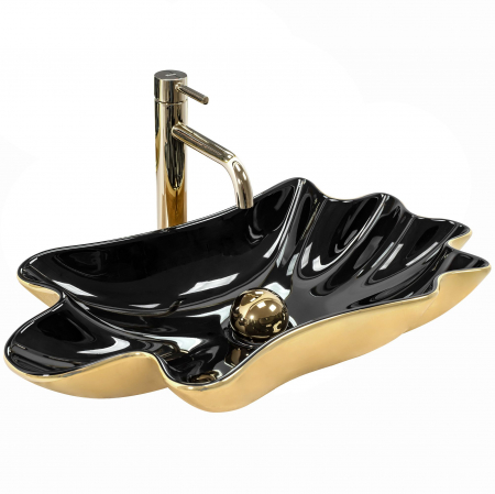 Lavoare - Lavoar Sea Black Gold + Dop Click-clack, ceramica, negru lucios