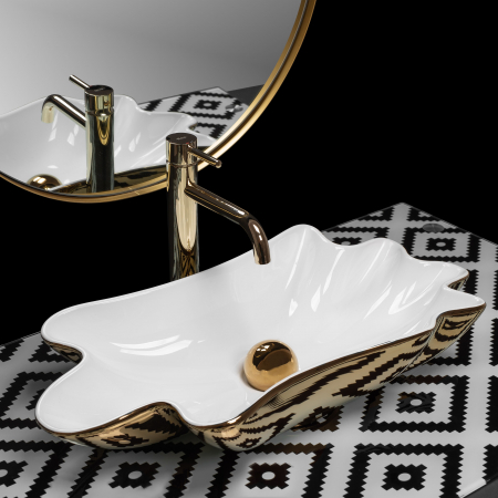 Lavoar Sea White Gold + Dop Click-clack, ceramica, alb lucios [1]