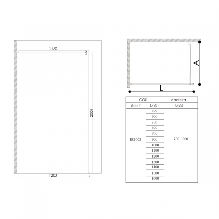 Paravan Astra 01K, 50-140 cm, crom, sticla securizata 8 mm transparenta [9]