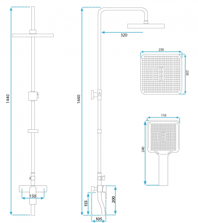 Set de dus Argus Gold Brush, anti calcar, auriu, montaj pe perete [5]