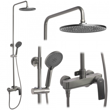 Sisteme și Capuri de duș - Set de dus Avalon Titanium, anti calcar, titanium, montaj pe perete
