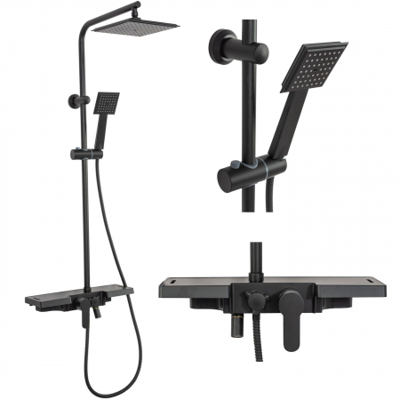 Sisteme și Capuri de duș - Set de dus Bravo Black, anti calcar, negru, montaj pe perete