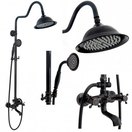 Sisteme și Capuri de duș - Set de dus cu scurgere Retro Old Black negru, anti calcar, negru, montaj pe perete
