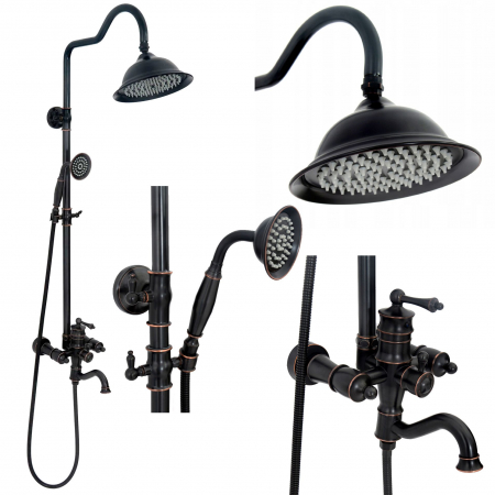 Sisteme și Capuri de duș - Set de dus cu scurgere Vintage negru, anti calcar, negru, montaj pe perete