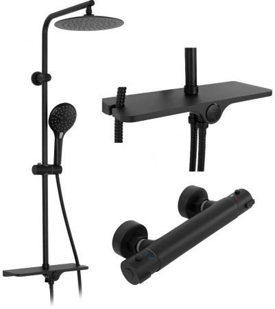 Sisteme și Capuri de duș - Set de dus cu termostat Mike Black, anti calcar, negru, montaj pe perete