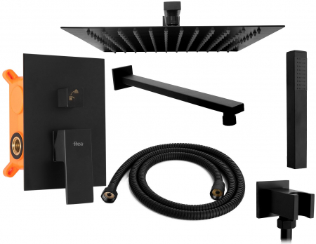 Sisteme și Capuri de duș - Set de dus Fenix Black + Box, anti calcar, negru, montaj incastrat