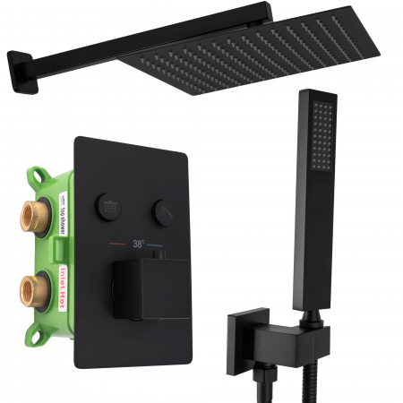 Sisteme și Capuri de duș - Set de dus Fenix Davis Negru + Box, anti calcar, negru, montaj incastrat