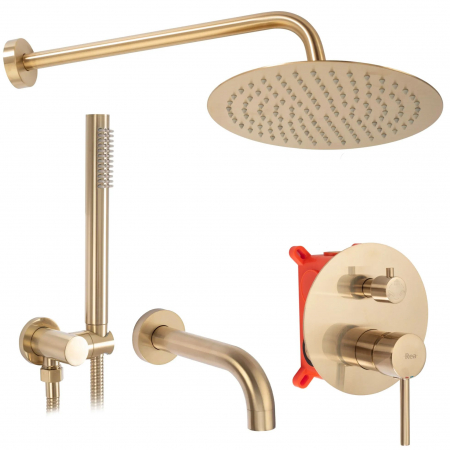Sisteme și Capuri de duș - Set de dus Lungo Brush Gold Auriu cu Box, anti calcar, auriu, montaj incastrat