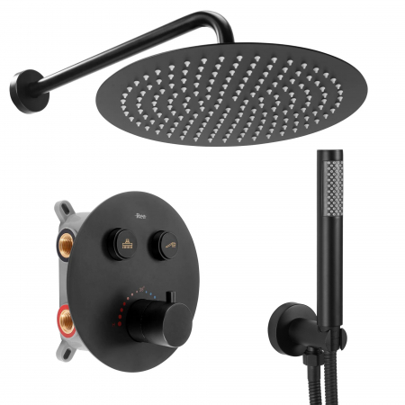 Sisteme și Capuri de duș - Set de dus Lungo Miler Black Matt Box, anti calcar, negru, montaj incastrat