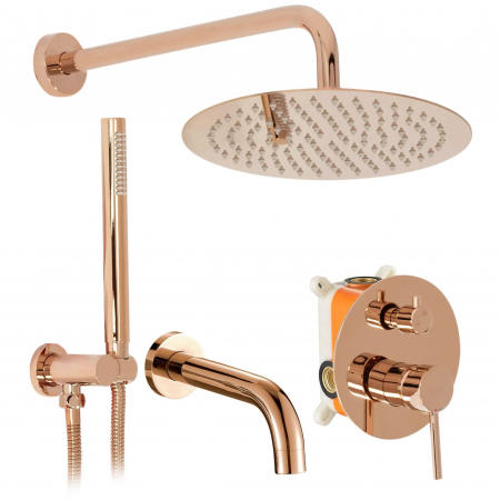 Sisteme și Capuri de duș - Set de dus Lungo Rose Gold Auriu cu Box, anti calcar, auriu rose, montaj incastrat