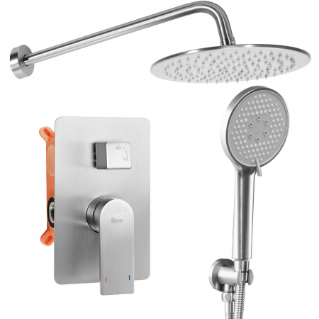 Sisteme și Capuri de duș - Set de dus nichel periat Inox + Box, anti calcar, nichel, montaj incastrat