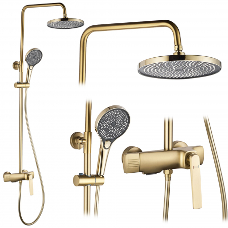 Sisteme și Capuri de duș - Set de dus Rebel Gold Brush, anti calcar, auriu, montaj pe perete