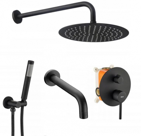 Sisteme și Capuri de duș - Set de duș și cada incastrabil Lungo Black black + Box, anti calcar, negru, montaj incastrat