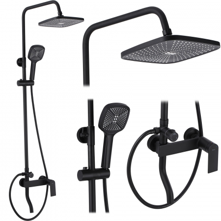 Sisteme și Capuri de duș - Set de dus Storm Black Matt, anti calcar, negru, montaj pe perete