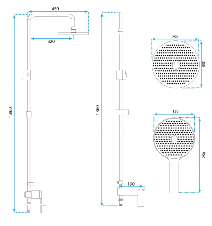 Set de dus Veneta Chrome, anti calcar, crom, montaj pe perete [5]