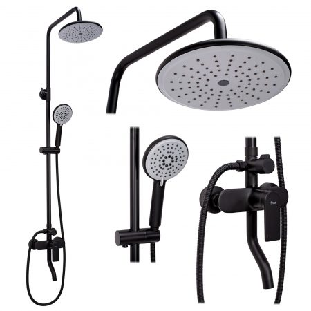 Sisteme și Capuri de duș - Set de dus Verso Black, anti calcar, negru, montaj pe perete