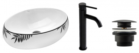 Set Lavoar Shila + Baterie Inalta Lungo Black+ Dop Universal Black, nan, alb lucios [8]