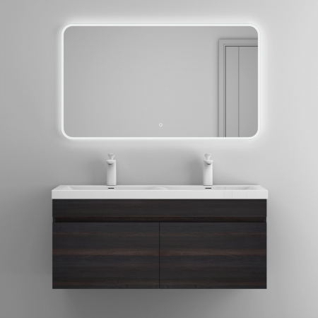 Baie - Set mobilier baie Botanica cu lavoar dublu, compozit, 120 sau 144 cm, cu sau fara oglinda LED, diverse culori, Soft Close, suspendat