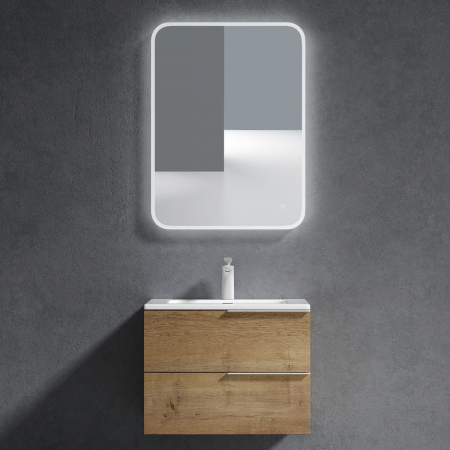 Set mobilier baie Paestum cu lavoar compozit, 60 sau 90 cm, stejar, antracit, maro, cu sau fara oglinda LED, Soft Close, suspendat [1]