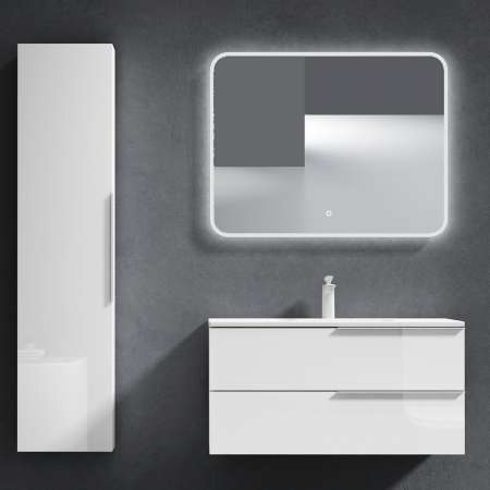 Baie - Set mobilier baie Paestum cu lavoar compozit, 60 sau 90 cm, stejar, antracit, maro, cu sau fara oglinda LED, Soft Close, suspendat