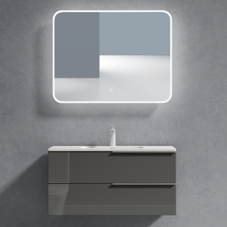 Set mobilier baie Paestum cu lavoar compozit, 60 sau 90 cm, stejar, antracit, maro, cu sau fara oglinda LED, Soft Close, suspendat [3]
