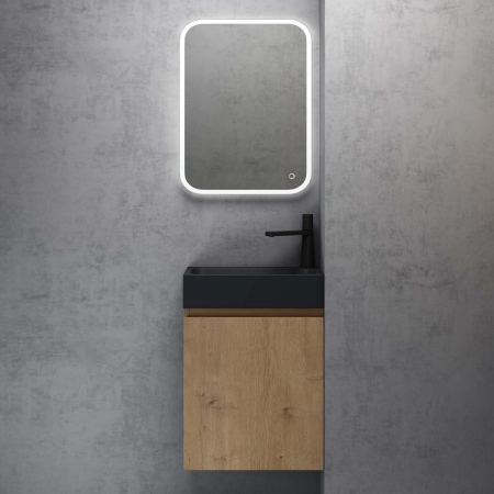 Mobilier baie - Set mobilier baie Pisa11 cu lavoar compozit antracit, MDF, 46 cm, alb, maro, stejar, antracit, cu sau fara oglinda LED, Soft Close, suspendat
