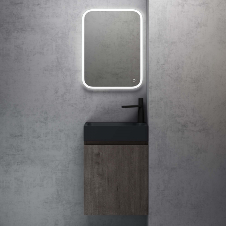 Set mobilier baie Pisa11 cu lavoar compozit antracit, MDF, 46 cm, alb, maro, stejar, antracit, cu sau fara oglinda LED, Soft Close, suspendat [11]