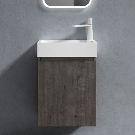 Set mobilier baie Pisa12 cu lavoar compozit alb, MDF, 46 cm, alb, maro, stejar, antracit, cu sau fara oglinda LED, Soft Close, suspendat [5]