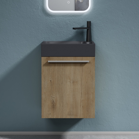 Set mobilier baie Pisa21 cu lavoar compozit antracit, MDF, 46 cm, diverse culori, Soft Close, suspendat [2]