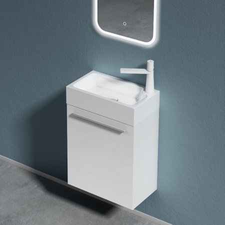 Set mobilier baie Pisa22 cu lavoar compozit alb, MDF, 46 cm, diverse culori, Soft Close, suspendat [10]