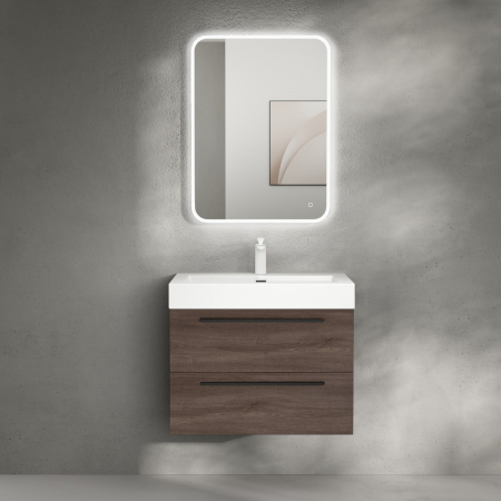 Set mobilier baie Quadratto02 cu lavoar compozit, MDF, 60 sau 90 cm, stejar, Soft Close, suspendat [1]