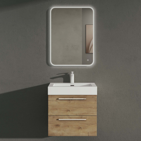 Set mobilier baie Quadratto02 cu lavoar compozit, MDF, 60 sau 90 cm, stejar, Soft Close, suspendat [5]